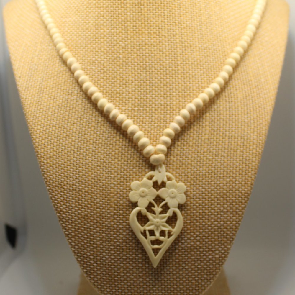 Floral Bovine Bone Carved Necklace